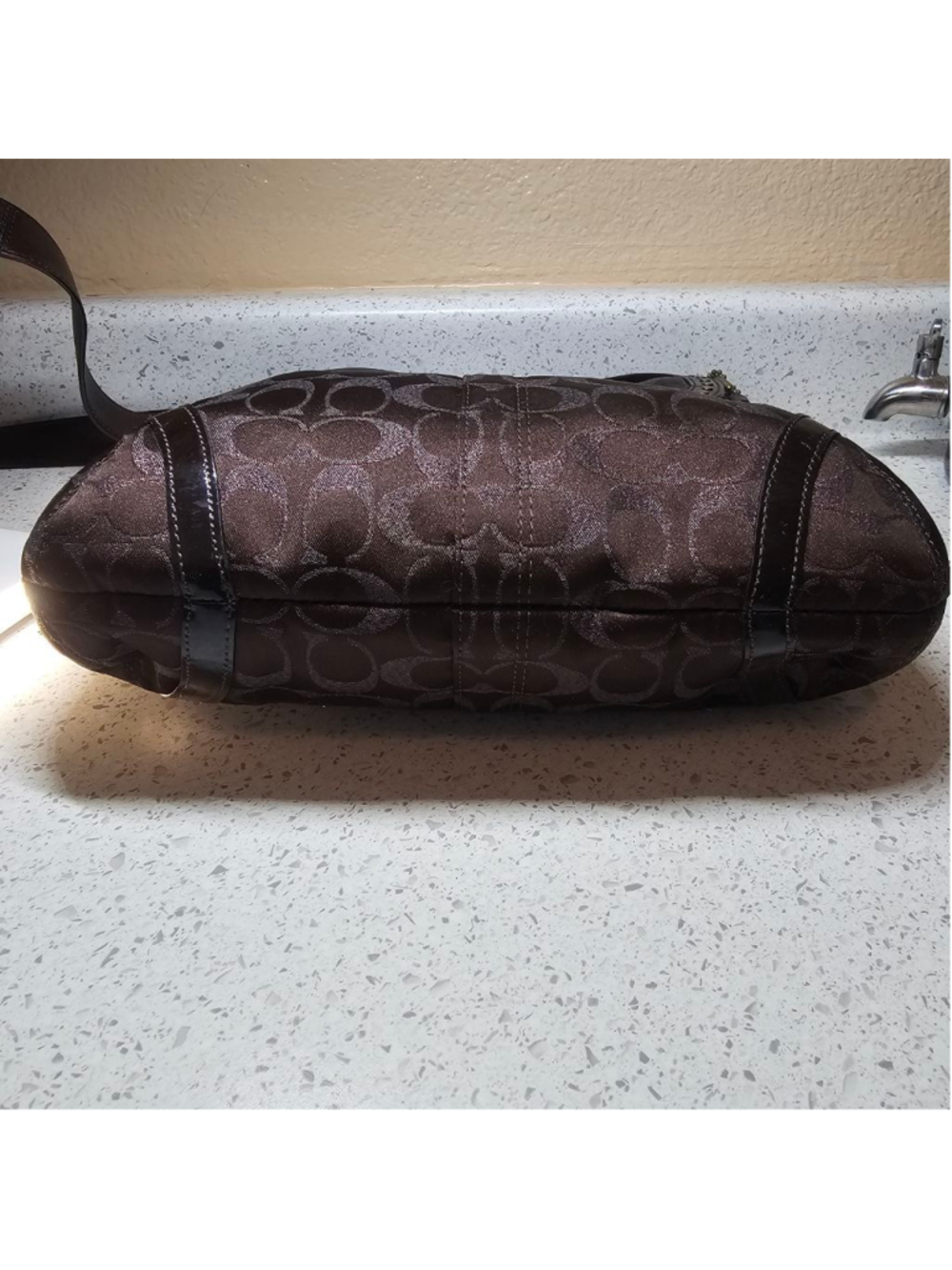 Coach Brown Signature Jacquard Studded Flap Shoulder Bag - Picture 8 of 10